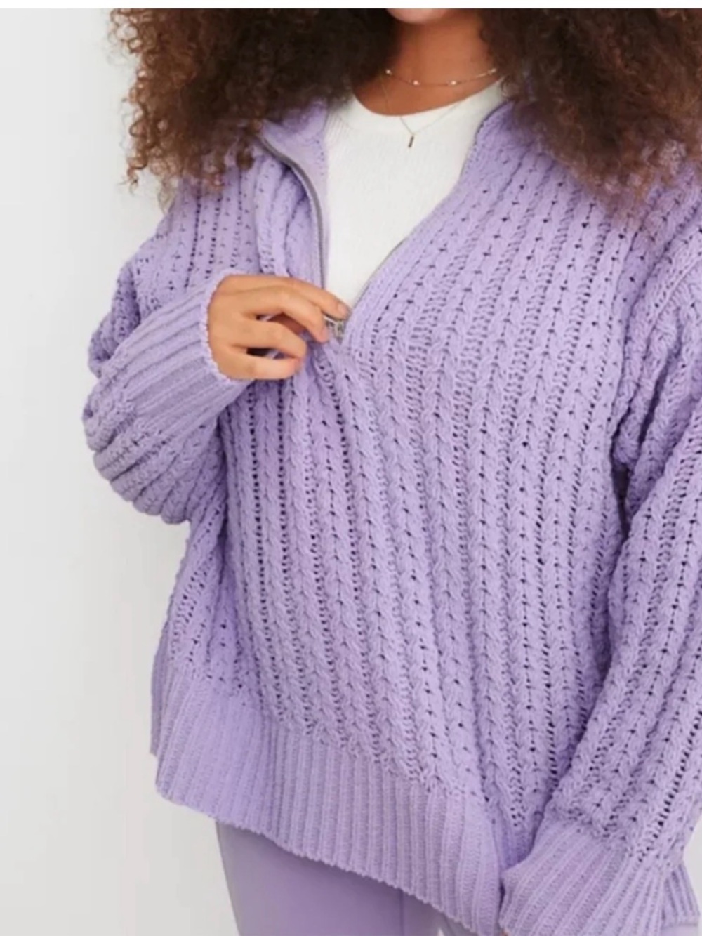 Aerie Cable Car Quarter Zip Sweater Lavender Oversized Knit Sweater M-L
